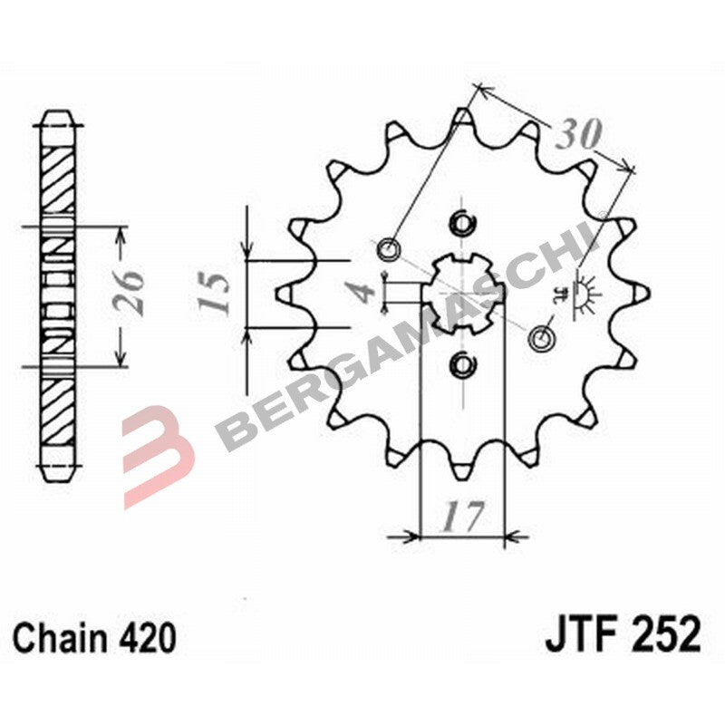 PIGNONE TRASMISSIONE PER MOTO JT 252 Z14 JTF252.14 14 DENTI ACCIAIO PASSO 420