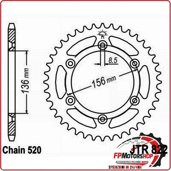 CORONA PER TRASMISSIONE MOTO ALL.7075T6 JTA 822 Z45 BLK JTA822.45BLK 45 DENTI