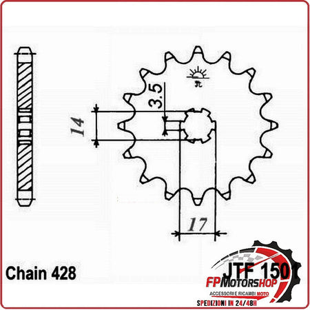 PIGNONE TRASMISSIONE PER MOTO JT 1501 Z12 JTF1501.12 12 DENTI ACCIAIO PASSO 428