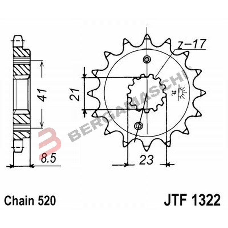 PIGNONE TRASMISSIONE PER MOTO JT 1322 Z13 JTF1322.13 13 DENTI ACCIAIO PASSO 520