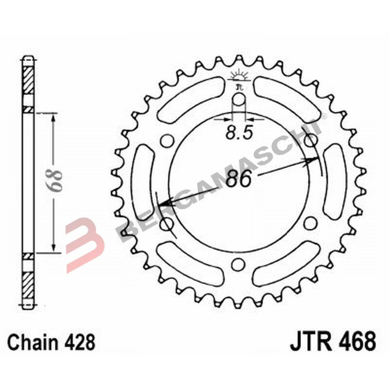 CORONA PER TRASMISSIONE MOTO JT 468 Z36 JTR468.36 36 DENTI ACCIAIO PASSO 428