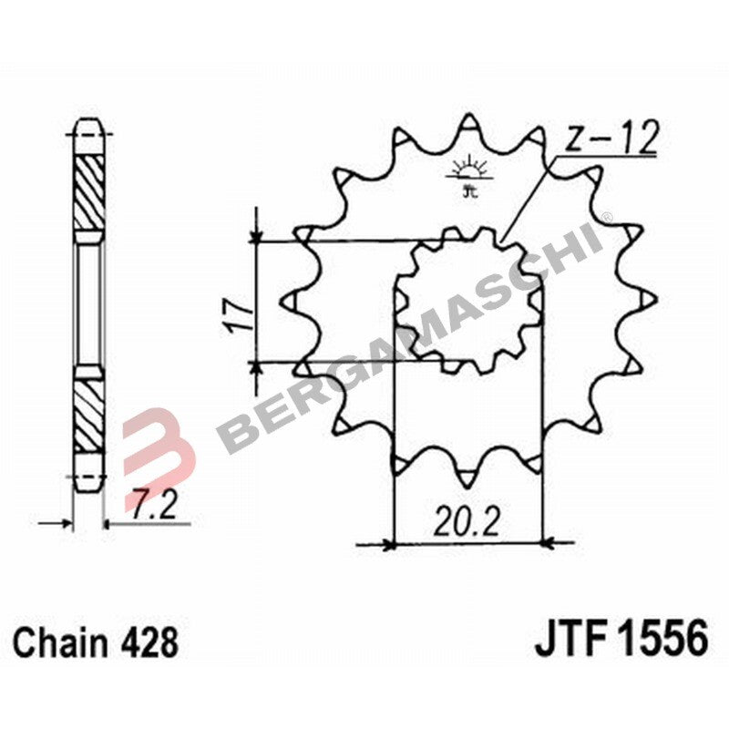 PIGNONE TRASMISSIONE PER MOTO JT 1556 Z13 JTF1556.13 13 DENTI ACCIAIO PASSO 428
