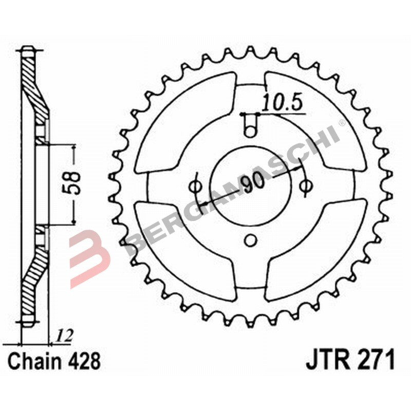 CORONA PER TRASMISSIONE MOTO JT 271 Z50 JTR271.50 50 DENTI ACCIAIO PASSO 428