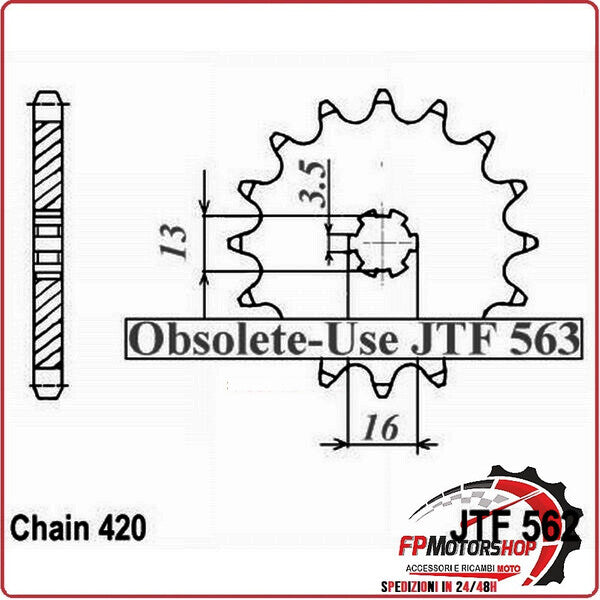 PIGNONE TRASMISSIONE PER MOTO JT 562 Z10 JTF562.10 10 DENTI ACCIAIO PASSO 420