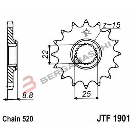PIGNONE TRASMISSIONE PER MOTO JT 1901 Z15 JTF1901.15 15 DENTI ACCIAIO PASSO 520