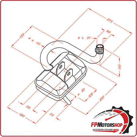 MARMITTA SILENZIATORE TERMINALE DI SCARICO SITO PER PIAGGIO VESPA PX 125/150