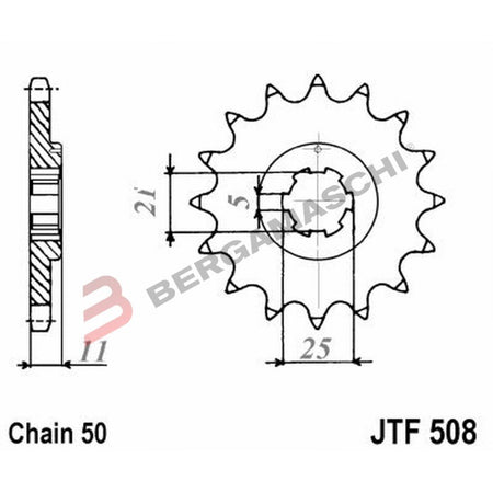 PIGNONE TRASMISSIONE PER MOTO JT 508 Z16 JTF508.16 16 DENTI ACCIAIO PASSO 530