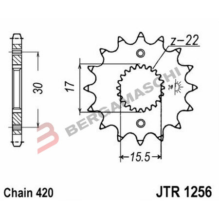 PIGNONE TRASMISSIONE PER MOTO JT 1256 Z15 JTF1256.15 15 DENTI ACCIAIO PASSO 420