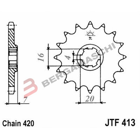 PIGNONE TRASMISSIONE PER MOTO JT 413 Z14 JTF413.14 14 DENTI ACCIAIO PASSO 420