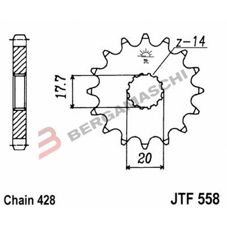 PIGNONE TRASMISSIONE PER MOTO JT 558 Z20 JTF558.20 20 DENTI ACCIAIO PASSO 428