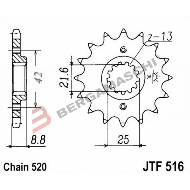 PIGNONE TRASMISSIONE PER MOTO JT 516 Z16 JTF516.16 16 DENTI ACCIAIO PASSO 520