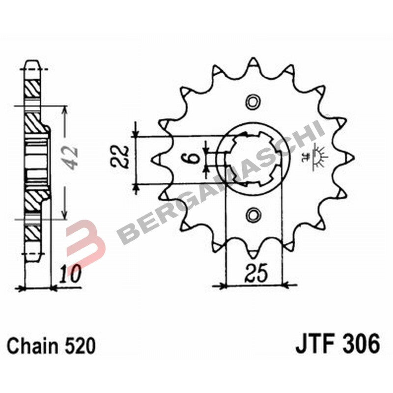 PIGNONE TRASMISSIONE PER MOTO JT 306 Z15 JTF306.15 15 DENTI ACCIAIO