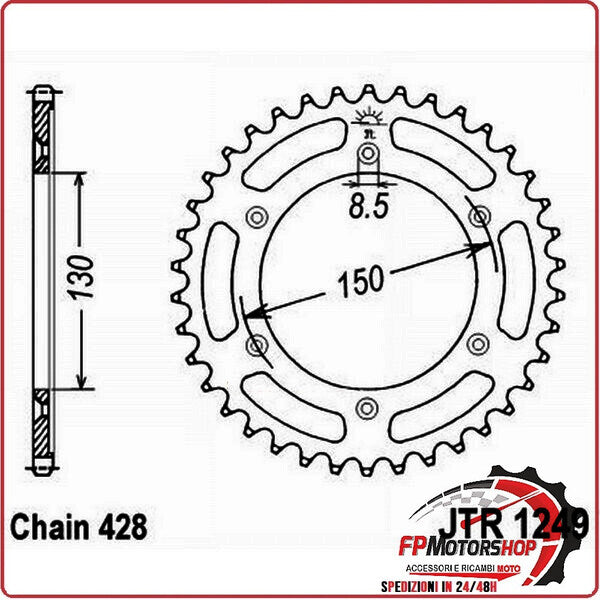 CORONA PER TRASMISSIONE MOTO JT 1249 Z51 JTR1249.51 51 DENTI ACCIAIO PASSO 428