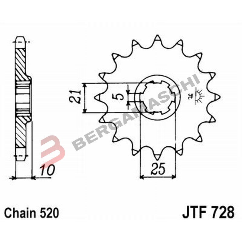 PIGNONE TRASMISSIONE PER MOTO JT 728 Z15 JTF728.15 15 DENTI ACCIAIO PASSO 520