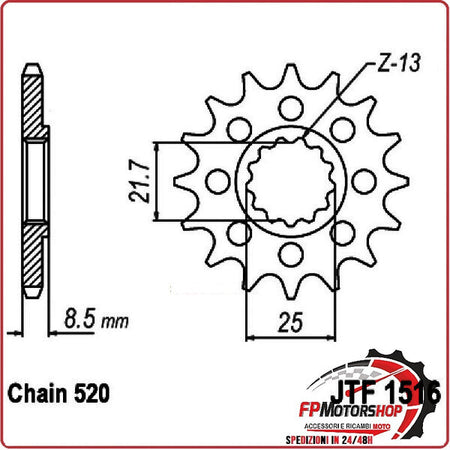 PIGNONE TRASMISSIONE PER MOTO JT 1516 Z17 JTF1516.17 17 DENTI ACCIAIO PASSO 520