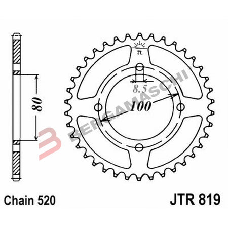 CORONA PER TRASMISSIONE MOTO JT 819 Z37 JTR819.37 37 DENTI ACCIAIO PASSO 520