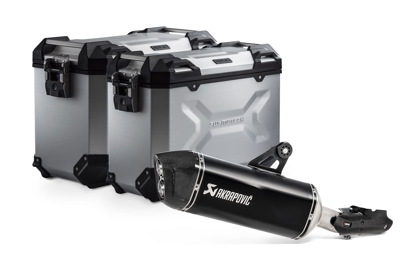 [KFT.07.664.72000/S] Sistema di valigie TRAX ADV + Akrapovic Argento. 45/37 l. BMW R 1250 GS/Adv/Rallye (18-).