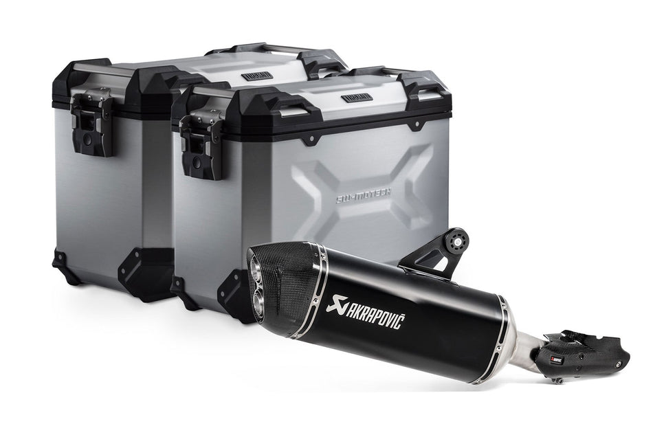 [KFT.07.664.72000/S] Sistema di valigie TRAX ADV + Akrapovic Argento. 45/37 l. BMW R 1250 GS/Adv/Rallye (18-).