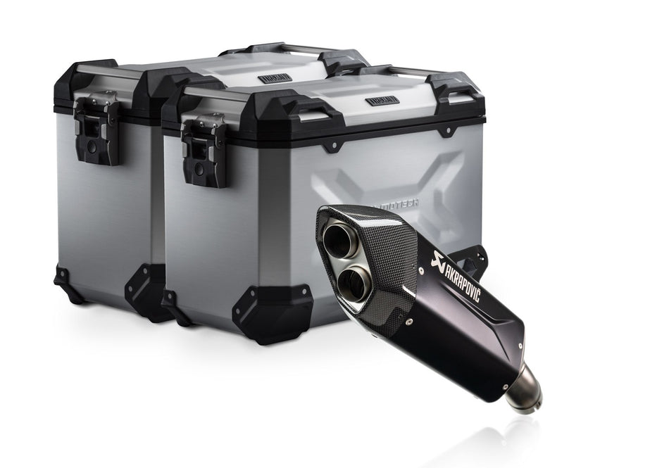 [KFT.07.976.72000/S] Sistema valigie in alluminio TRAX ADV + Akrapovic Argento. 45/45 l. BMW R 1300 GS Adv. (24-).