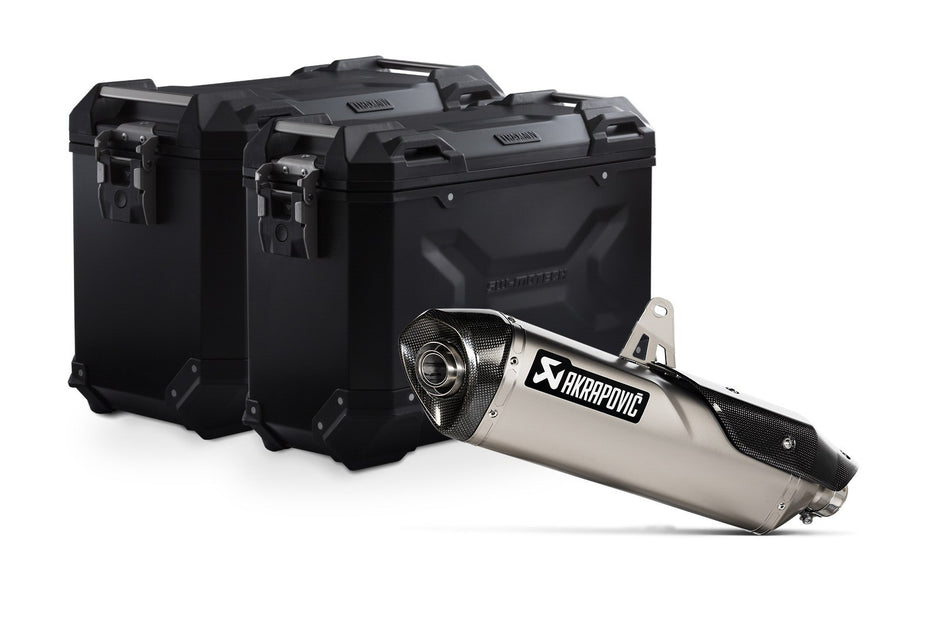 [KFT.11.953.72002/B] Sistema di valigie in alluminio TRAX ADV+Akrapovic Nero. 45/37 l. Triumph Tiger 900 (19-23).