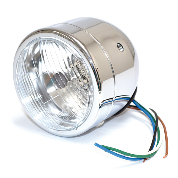 FARO FANALE ANTERIORE TONDO 108mm CROMATO C/LAMPADA 12V H4 UNIVERSALE PER MOTO