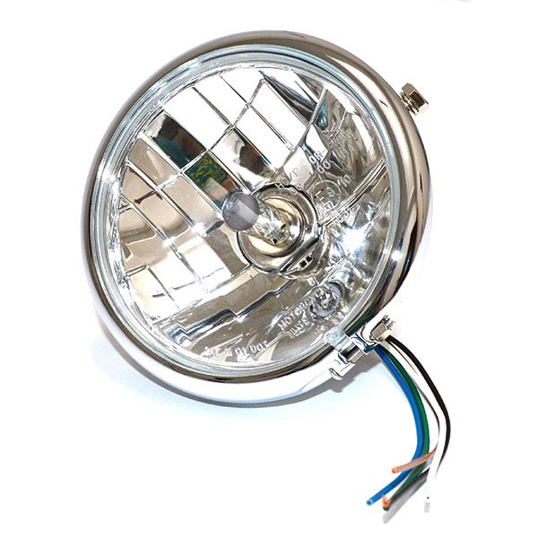 FARO FANALE ANTERIORE TONDO 158mm CROMATO TRASPARENTE 12V H4 UNIVERSALE PER MOTO