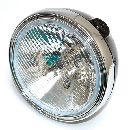 FARO FANALE ANTERIORE TONDO 201mm NERO VETRO RIGATO 12V H4 UNIVERSALE PER MOTO