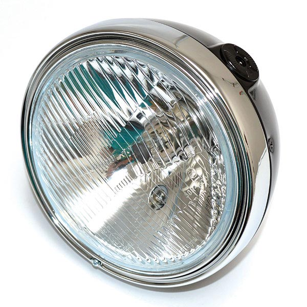 FARO FANALE ANTERIORE TONDO 201mm NERO VETRO RIGATO 12V H4 UNIVERSALE PER MOTO