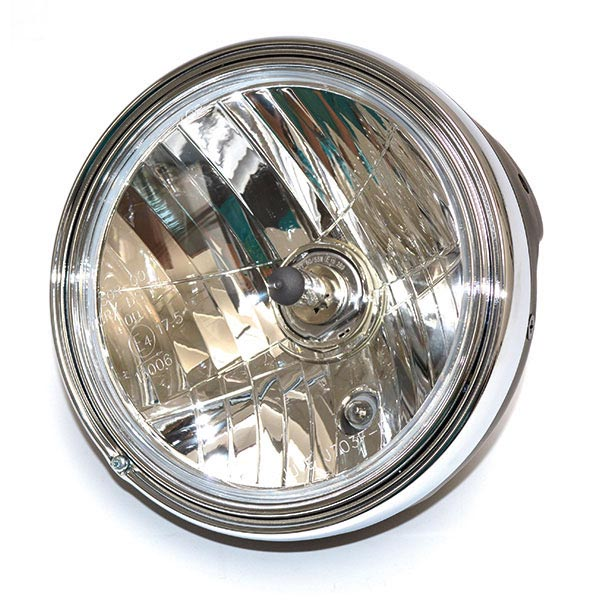 FARO FANALE ANTERIORE TONDO 201mm NERO-VETRO RIGATO-12V H4 UNIVERSALE PER MOTO