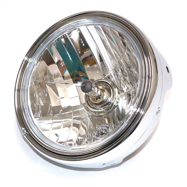 FARO FANALE ANTERIORE TONDO 201mm CROMATO RIGATO 12V H4 UNIVERSALE PER MOTO