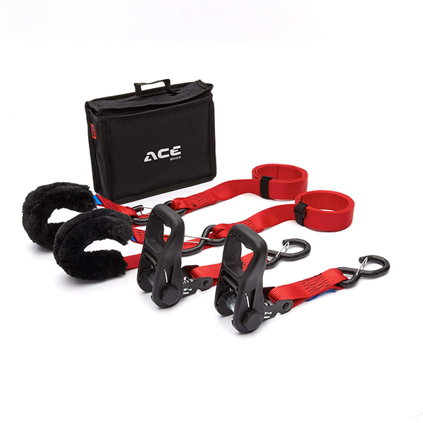 SET 2 CINGHIE CON CRICCHETTO PER FISSAGGIO TRASPORTO MOTO ANTIGRAFFIO ACEBIKES