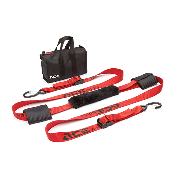 SET CINGHIE GANCI PER FISSAGGIO MANUBRIO CARRELLO TRASPORTO MOTO ACEBIKES