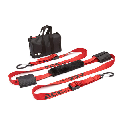 SET CINGHIE GANCI PER FISSAGGIO MANUBRIO CARRELLO TRASPORTO MOTO ACEBIKES
