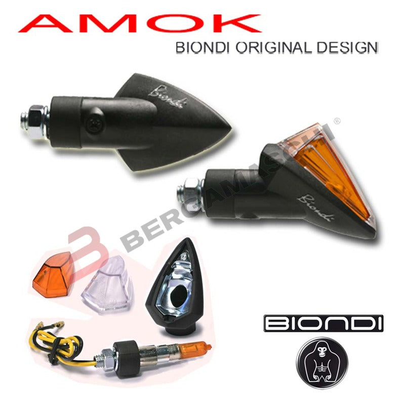 COPPIA FRECCE UNIVERSALI PER MOTO 12V 21W H21W AMOK CORTE BLK OMOLOGATE BIONDI