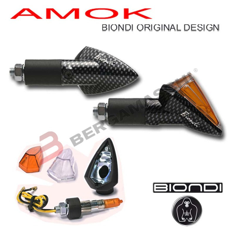 COPPIA FRECCE UNIVERSALI PER MOTO CARBON LOOK 12V 21W H21 LUNGA OMOLOGATA BIONDI