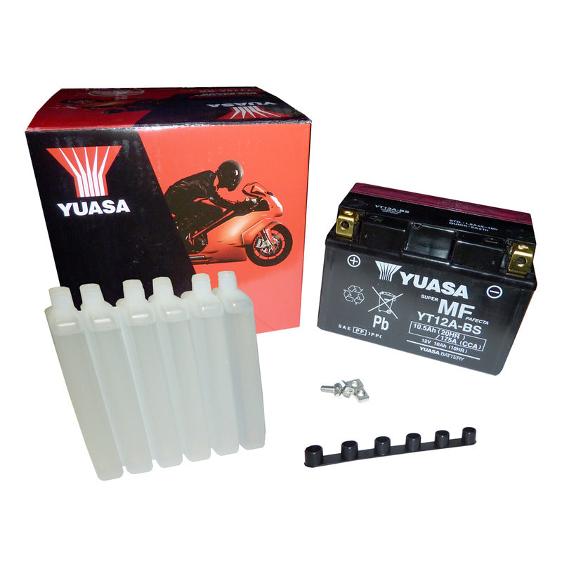 BATTERIA YUASA YT12A-BS CON ACIDO APRILIA HONDA KAWASAKI PIAGGIO