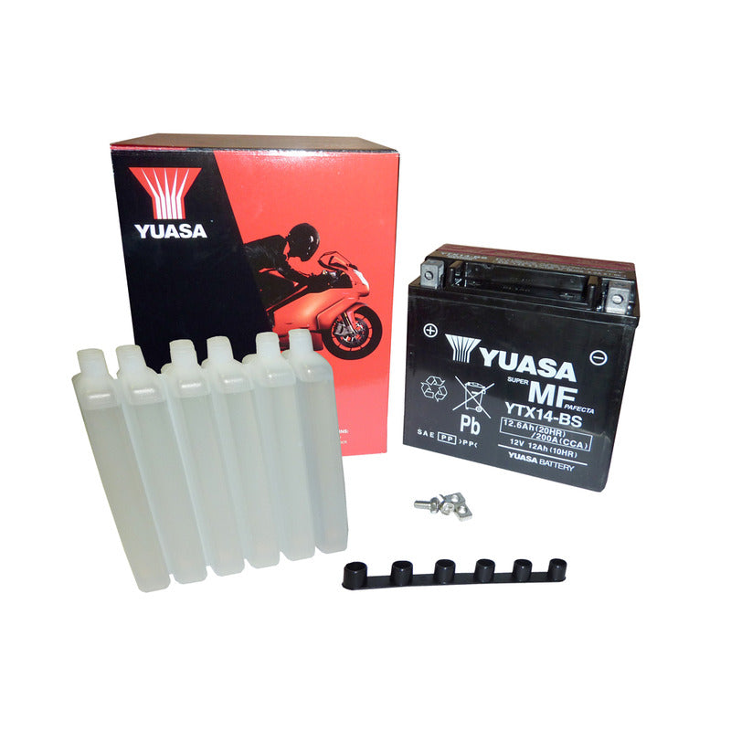 BATTERIA YUASA YTX14-BS CON ACIDO APRILIA BMW CAGIVA HONDA