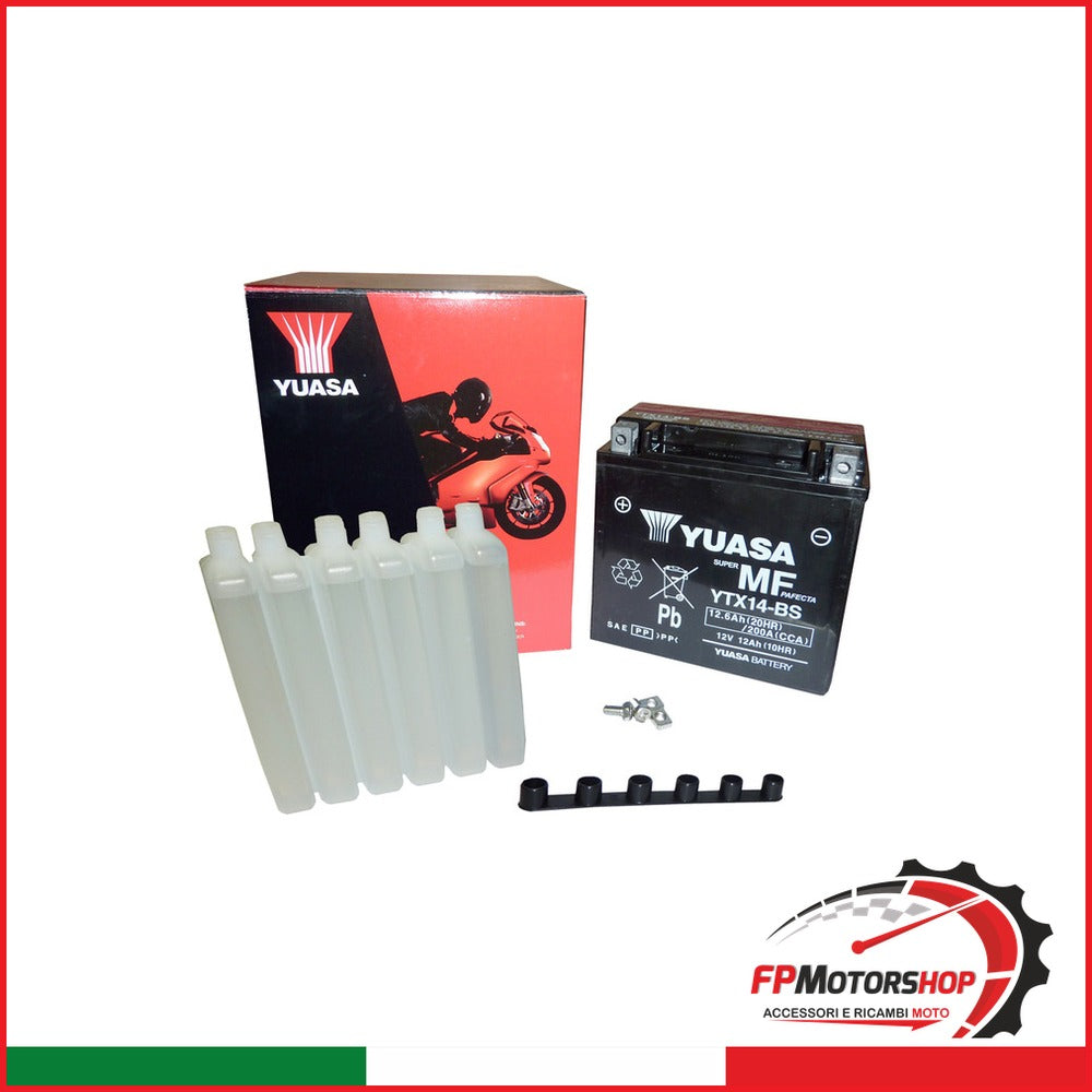 BATTERIA YUASA YTX14-BS CON ACIDO APRILIA BMW CAGIVA HONDA