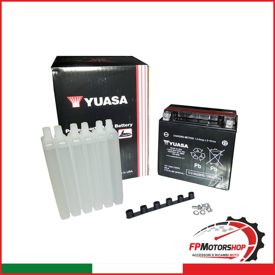 [E01143] BATTERIA PER MOTO YUASA YTX14L-BS SENZA MANUTENZIONE 12V 12AH HARLEY 883