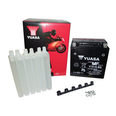 BATTERIA YUASA YTX16-BS CON ACIDO BMW PIAGGIO GILERA TRIUMPH