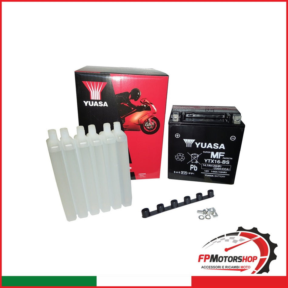 BATTERIA YUASA YTX16-BS CON ACIDO BMW PIAGGIO GILERA TRIUMPH