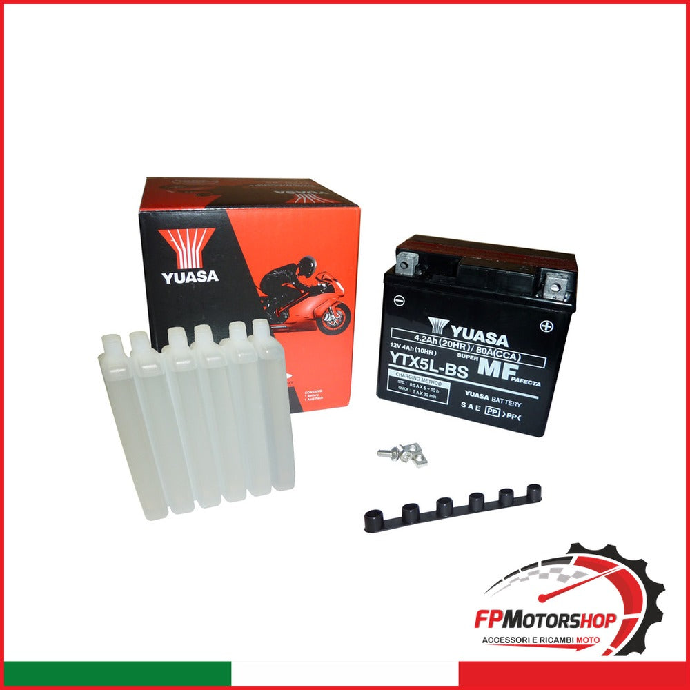 BATTERIA YUASA YTX5L-BS CON ACIDO APRILIA HONDA PIAGGIO SUZUKI
