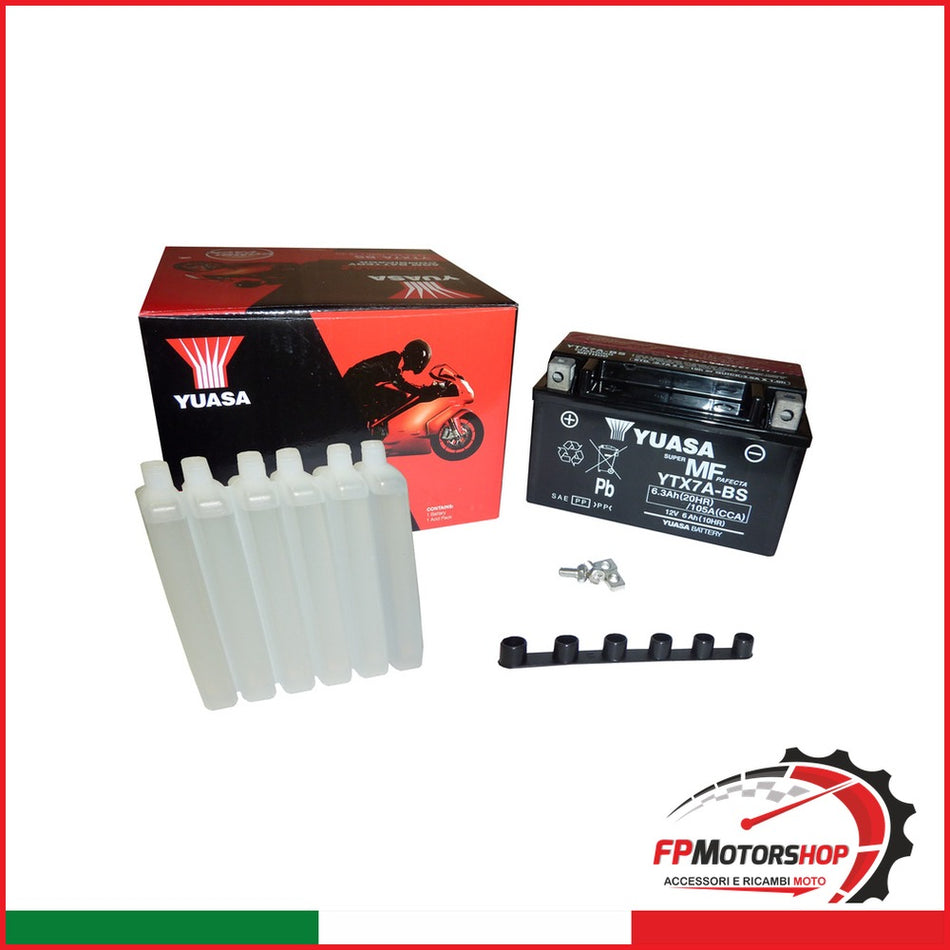 BATTERIA YUASA YTX7A-BS CON ACIDO APRILIA KAWASAKI SUZUKI YAMAHA