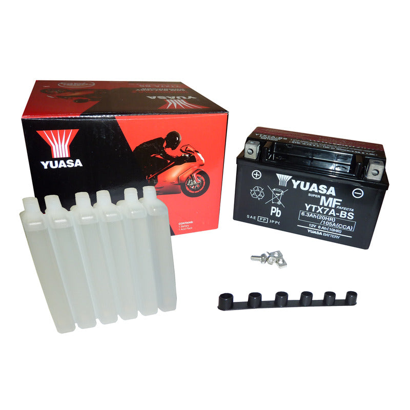 BATTERIA YUASA YTX7A-BS CON ACIDO APRILIA KAWASAKI SUZUKI YAMAHA