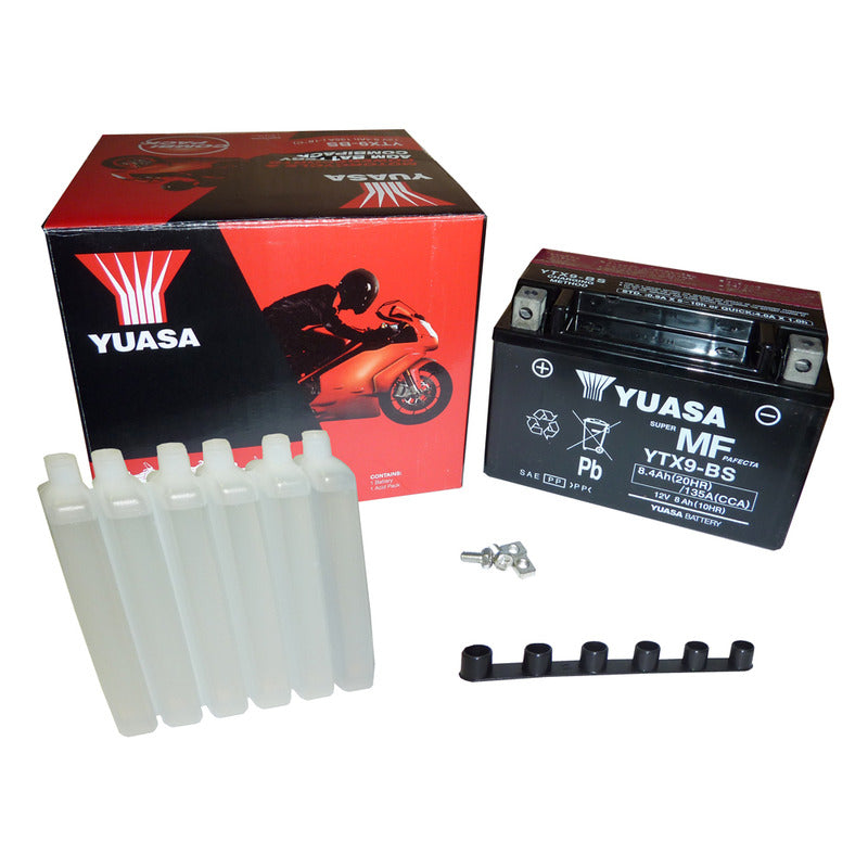 BATTERIA YUASA YTX9-BS CON ACIDO APRILIA BMW CAGIVA HONDA