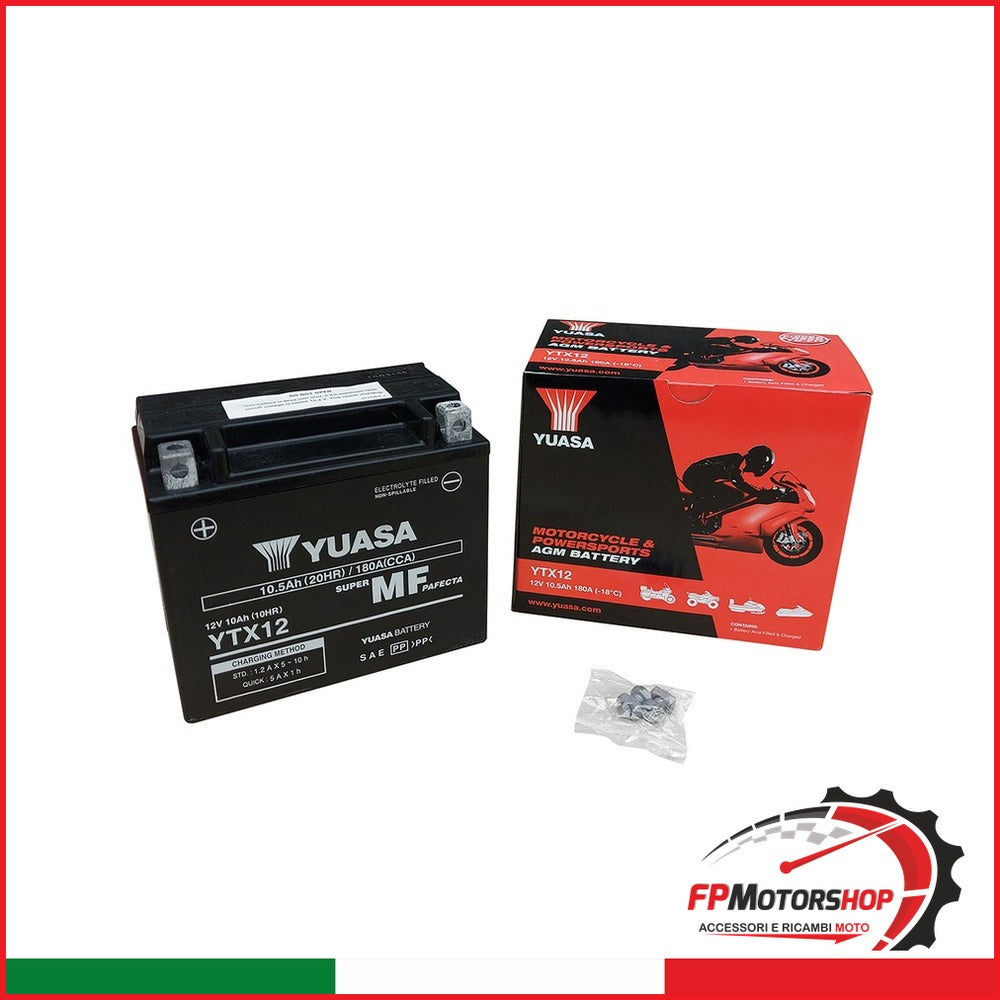 BATTERIA YUASA YTX12 PRECARICATA SIGILLATA APRILIA BMW HONDA KAWASAKI