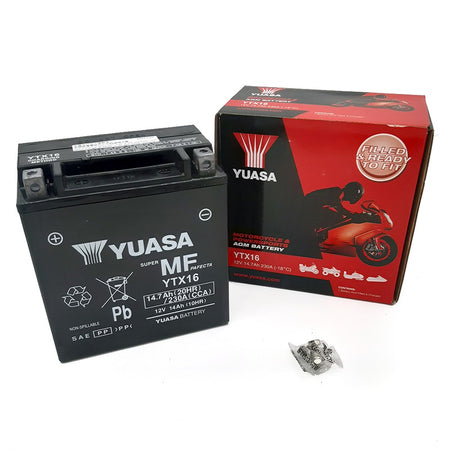 BATTERIA YUASA YTX16 PRECARICATA SIGILLATA BMW PIAGGIO GILERA TRIUMPH