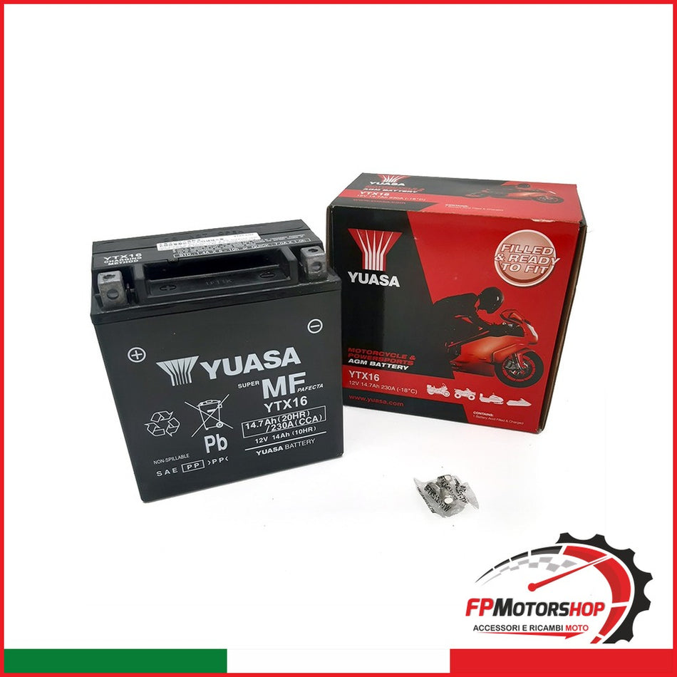 BATTERIA YUASA YTX16 PRECARICATA SIGILLATA BMW PIAGGIO GILERA TRIUMPH