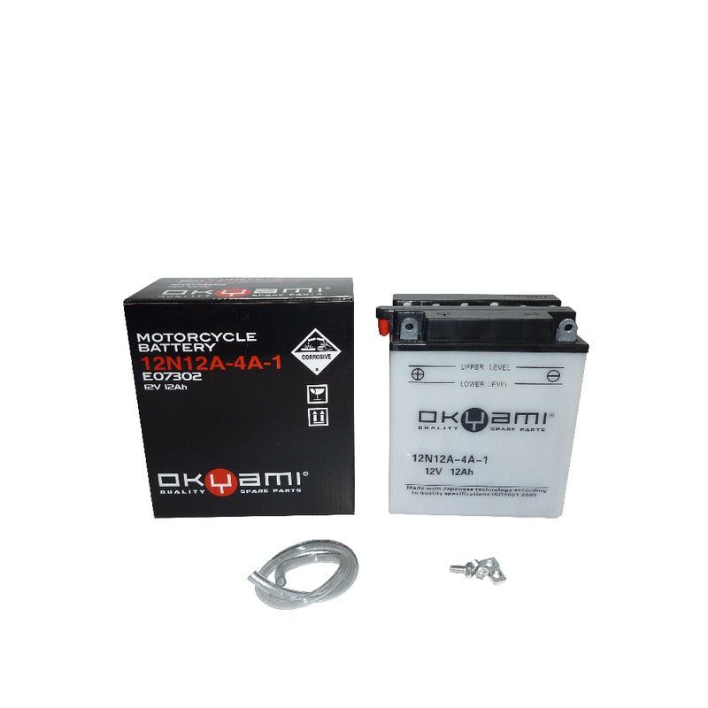 BATTERIA OKYAMI 12N12A-4A-1 CON ACIDO HONDA YAMAHA