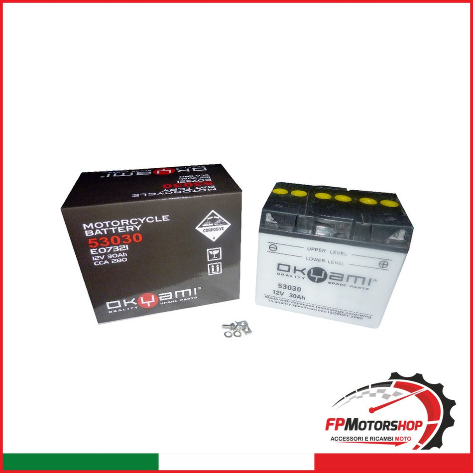 BATTERIA OKYAMI 53030 CON MANI GLIA ACIDO MOTO GUZZI